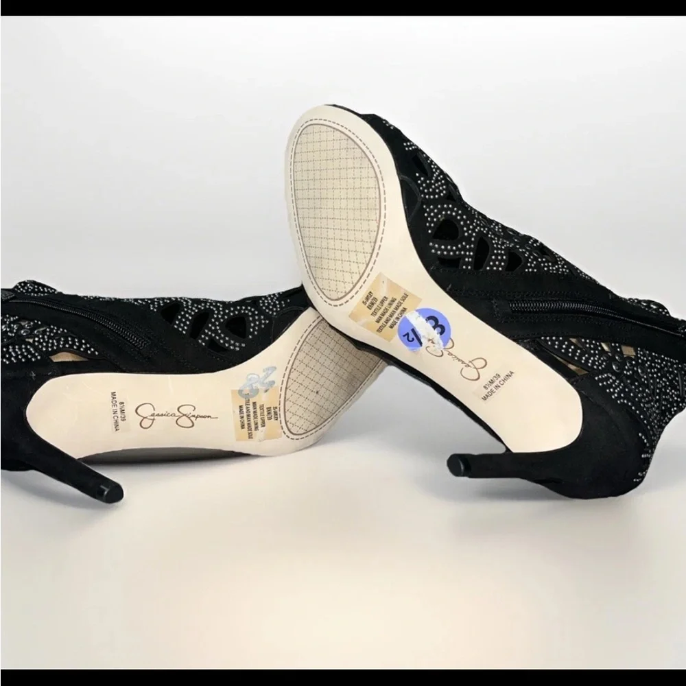 Jessica Simpson Black Jayley Studded Cut Out Stiletto Ankle Bootie Heels ‎ 8.5 M